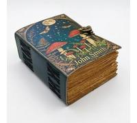 Grimoire Vintage Mushroom leather journal, Handmade Antique Deckle Edge Paper Spell Book of Shadows Celestial Diary, Wiccan Notebook, Mystical Gifts for Him & Her, Navy Blue, 400, 10 x 7 inches