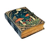 Grimoire Vintage Mushroom leather journal, Handmade Antique Deckle Edge Paper Spell Book of Shadows Celestial Witchcraft Supplies Diary, Wiccan Notebook, Mystical Gifts for Him & Her 7x5 Inch 200