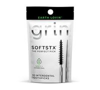 Grin Charcoal Infused Softstx, Gentle Dental Picks, 90 Count, Soft Flexible Bristles, Textured Plaque Removing Toothpick, Minty Flavor, for Between Teeth, Refillable Hygienic Case