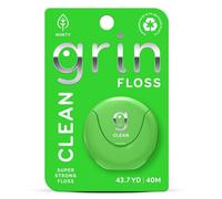 GRIN Clean Dental Floss - 43.7 Yards | Super Strong Floss | Minty | Shred-Resistant | Compact Dispenser Made with Recycled Plastic