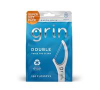 GRIN Double Flosspyx, Floss Picks, 150 ct, Dental Flossers, Minty Flavor, Recycled Plastic, 2 Lines of Strong Floss, Longer Floss Head, Traps Food and Plaque, Includes Safe Soft Fold-Back Tooth Pick