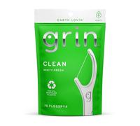 GRIN Fine Flosspyx, Floss Picks, 75 Count, Dental Flossers, Minty Flavor, Recycled Plastic, Super Strong Fine Floss, Tight Teeth, Premium Longer Floss Head, Includes Safe Fold-Back Tooth Pick