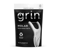 GRIN Molar Flosspyx, Floss Picks, 75 Count, Dental Flossers, Minty Flavor, Recycled Plastic, Great for Reaching Back Teeth, Slide Easily Between Teeth, Includes Safe Soft Fold-Back Tooth Pick