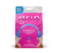 GRIN Tongue Cleaner Strap, 48 Count, Disposable Tongue Cleaner, Hygienic Dual Edge Scraper, Recycled Plastic, Clean Tongue, Healthy Tongue, Promote Fresh Breath, Includes Safe Fold- Back Tooth Pick
