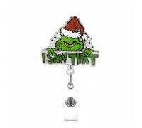 Grinch Badge Reel Badge Holder Retractable Clip, Christmas Badge Reel for Nurse CNA Doctor RN Office Teacher Student, Funny Badge Reels Glitter Green-Haired Monster with 360° Rotation Alligator Clip