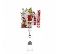 Grinch Badge Reel Badge Holder Retractable Clip, Christmas Badge Reel for Nurse CNA Doctor RN Office Teacher Student, Holiday Nurse Badge Reels with 360° Cute Funny Alligator Clip Geinch Accessories