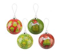 Grinch Christmas Bauble - 7.5cm Plastic Ornament -Set of 4 Designs- Individually Packaged - Fun Festive Tree Decoration - Durable Shatterproof Hanging Ball for Xmas Tree