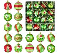 Grinch Christmas Baubles for Christmas Tree Decorations, 16 Pcs Xmas Tree Decorations with Red and Green Baubles, 6 CM Hanging Grinch Bauble Ornaments Set for Xmas Party Home Decoration