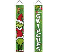 Grinch Christmas Decorations, Christmas Banners Hanging Flag, Merry Christmas Porch Sign, 12 X 72 Inches Christmas Decor for Yard Indoor Outdoor Xmas Party Front Door Wall Living Room Kitchen