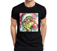 Grinch Christmas Santa Hat Sunglasses Bubble Gum Pop Art Kpop Men's T-Shirt, black, L