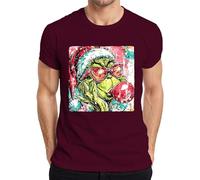 Grinch Christmas Santa Hat Sunglasses Bubble Gum Pop Art Kpop Men's T-Shirt, burgundy, XL