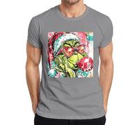 Grinch Christmas Santa Hat Sunglasses Bubble Gum Pop Art Kpop Men's T-Shirt, gray, S
