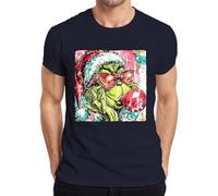 Grinch Christmas Santa Hat Sunglasses Bubble Gum Pop Art Kpop Men's T-Shirt, navy, L