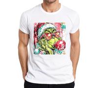 Grinch Christmas Santa Hat Sunglasses Bubble Gum Pop Art Kpop Men's T-Shirt, White, S