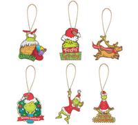 VFM e-Store - Grinch Christmas Tree Hanging Decoration Partyware Dr Seuss Xmas Theme - 8cm X 6cm Variety X 6 Pack