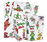 Grinch Christmas Wrapping Paper 5 Sheets, White Christmas Movie Wrapping Papers Wrapping Paper Sheets for Kids Family Boys Girls (white)