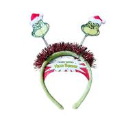 Grinch Head Bopper- Whimsical Antenna Party Headband - Santa Hat Topped, Glittery Hair Band Christmas with Springy Faces, Holiday Favor and Costume Accessory