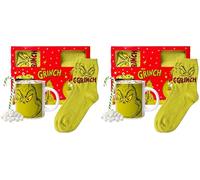 Grinch Hot Chocolate Gift Set - Featuring Grinch Mug for Kids or Adults, Includes Hot Chocolate Mix, Mini Marshmallows, Ceramic Mug and Fluffy Socks, Gifts for Boys & Girls (Pack of 2)