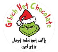 Grinch Hot Chocolate Stickers, Just Add Hot Milk and Stir 39 Labels