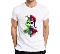 Grinch Jack Skellington Christmas Skull Gift Horror Men's T-Shirt, White, S