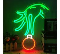 Grinch Neon Sign Dimmable Christmas Neon Lights for Bedroom Led Neon Signs 16x12 in Green Light Up Grinch Arm Acrylic Neon Sign for Bedroom Kids Room Living Room Christmas Gift Xmas Party Supplies