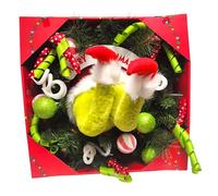 Grinch-Themed Christmas Wreath, 45cm x 45cm, Festive Holiday Door Decoration, Fun Whimsical Design with Plush Legs and Candy Accents, 3D Novelty Front Door, Home, or Office Décor
