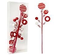 Grinch's 4-Piece Christmas Tree Picks & Sprays, 17-Inch Grinch Tree Decorations, Red & White Glitter Ornaments for Tree Topper Filler, Candy Cane Xmas Grinchmas Décor