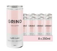 Grind Caffé Latte Iced Coffee Cans - 8x 250 ml - Ready To Drink - 100% Arabica Coffee - Low Calorie - Perfect for Summer Iced Drinks
