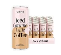 Grind Caramel Iced Coffee Cans - 16x 250 ml - Ready To Drink - Double Shot with 100% Arabica Coffee - Low Calorie with Natural Flavourings