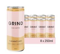 Grind Caramel Iced Coffee Cans - 8x 250 ml - Ready To Drink - 100% Arabica Coffee - Low Calorie with Natural Flavourings - Perfect for Summer Iced Drinks