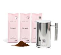 Grind Coffee Station Bundle - 3x 227g of House/Dark/Light Ground Pack with 3-in-1 Milk Frother - 100% Arabica - Specialty Grade - Save 12%