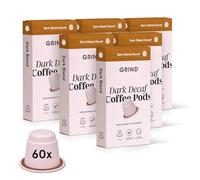 Grind Decaf Dark Coffee Pods - Pack of 60 Biodegradable Capsules - Naturally Decaffeinated - Nespresso® Original Compatible - Home Compostable - Barista Quality and Specialty Grade - Dark Roast
