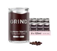 Grind Espresso Martini Tins - Pack of 8 - 14.9% ABV - Barista Quality - Instant Barista Grade Coffee - Ready to Drink - Premixed Cocktails