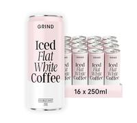 Grind Flat White Iced Coffee Cans - 16x 250 ml - Ready To Drink - Double Shot with 100% Arabica Coffee - Low Calorie