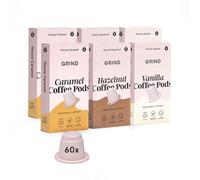 Grind Flavour Variety Pack - Pack of 60 Biodegradable Pods - Hazelnut, Vanilla & Caramel Blend - 100% Arabica Capsuels - Nespresso® Original Machine Compatible - Home Compostable - Gift Set