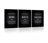 Grind Hustle Execute Quotes Canvas Wall Art, Motivational Reminder Decor Positive Affirmation Poster Inspiration Success Wall Hanging Picture Encouraging Gift for Home Office Workplace -12X16 3Piece