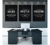 Grind Hustle Execution Wall Art Canvas Prints Office Decor Motivational Modern Art Entrepreneur Motivation Painting Pictures 30Cmx40Cmx3Pcs