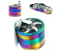 Grinder Crusher, 4-Layer Pollen Scraper Grinder with Hand Crank, Zinc Alloy Shredder for Dried Spices, Herbs, Ø60mm Mini-Scraper Clear Top Abrader Spices Grind Manual Muller (Rainbow)