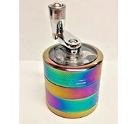 Grinder Crusher, 4-Layer Pollen Scraper Grinder with Hand Crank, Zinc Alloy Shredder for Dried Spices, Herbs, Ø40mm Mini-Scraper Clear Top Abrader Spices Grind Manual Muller (Rainbow)