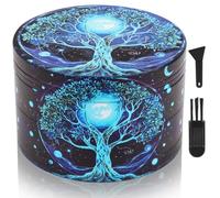 Grinder Herb Large, 63mm 4 Piece Grinder with 40 Sharp Shark Teeth, Cool Fantasy Metal Grinders for Kitchen Spice & Herbal Tea, Gift Set for Boyfriend & Girlfriend, Man & Women (Celestial Blue Tree)