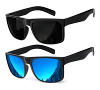 grinderPUNCH Mens Oversized Sunglasses XL Big Head Fit, Extra Wide Frame Sunglasses for Men, Big Heads, XXL Large Wide Shades (2 Pack Gloss/Black and Blue Mirror Polarized)