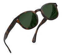 grinderPUNCH Polarized Classic Round Sunglasses for Women Men Vintage Style Lightweight Retro Circle Frame Sun Glasses, Tortoise Frame/Polarized Green Lens
