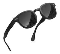 grinderPUNCH Polarized Classic Round Sunglasses for Women Men Vintage Style Lightweight Retro Circle Frame Sun Glasses, Black Frame/Polarized Black Lens