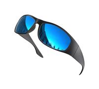 grinderPUNCH Super Dark CAT 3 Sunglasses Polarized Blackout Lenses for Light Sensitivity & Migraine Relief Wrap Around - Matte/Blue Mirror
