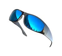 grinderPUNCH Super Dark Lens Black Sunglasses | Biker Style Rider | Wrap Around Frame (Glossy Frame/Blue Lens)