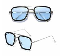 grinderPUNCH Tony Stark Sunglasses Vintage Square Metal Frame Eyeglasses for Men Women - Iron Man and Edith Sun Glasses