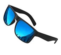 grinderPUNCH XL Large Face Polarized Sunglasses Big Heads Wide Face, Extra Wide Oversized Sunglasses for Driving Glasses (Blue Mirror Polarized Lens/Matte Frame)