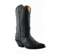 Grinders Arizona HI Unisex Black Leather Boots Cuban Heeled Cowboy Boots