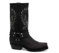 Grinders Bald Eagle Black Leather Cowboy Boot Slip On Square Toe Front Boots