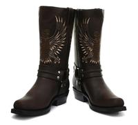 Grinders Bald Eagle Brown Leather Cowboy Boot Slip On Square Toe Front Boots
